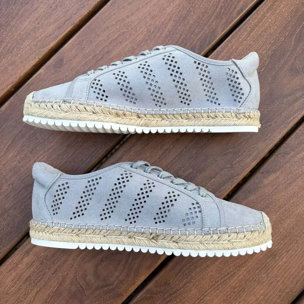 New Marc Fisher Baila Perforated Lace-Up Espadrille Sneakers Grey Size 8